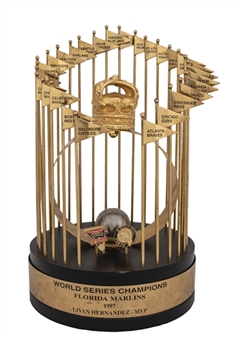1997 Florida Marlins World Series Championship Trophy Presented To MVP Livan Hernandez